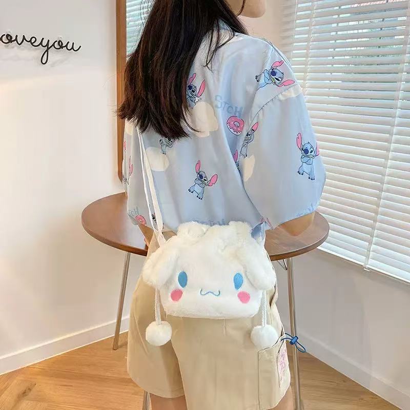 Cute Cartoon Plush Crossbody Drawstring Bag